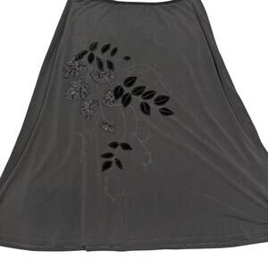 Y2K Whimsygoth Jersey Knit Skirt Floral Beaded Velvet Details Black Size M